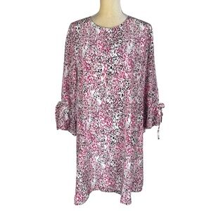 Tyler Boe Pink Gray Leopard Print Long Bell Sleeve Shift Dress Size Large